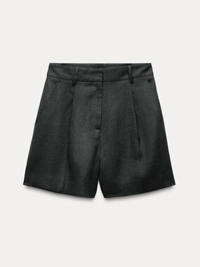 Zara Black Tailored High-Waist linen Shorts xs
